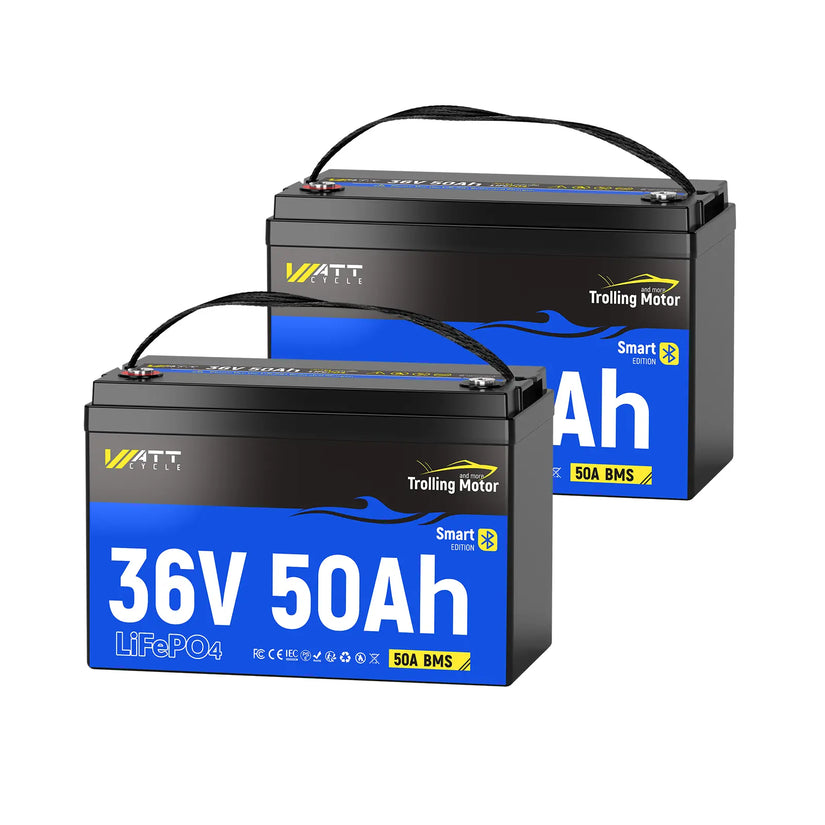 2 pcs WattCycle 36V 50Ah Deep Cycle Marine Battery for Trolling Motor