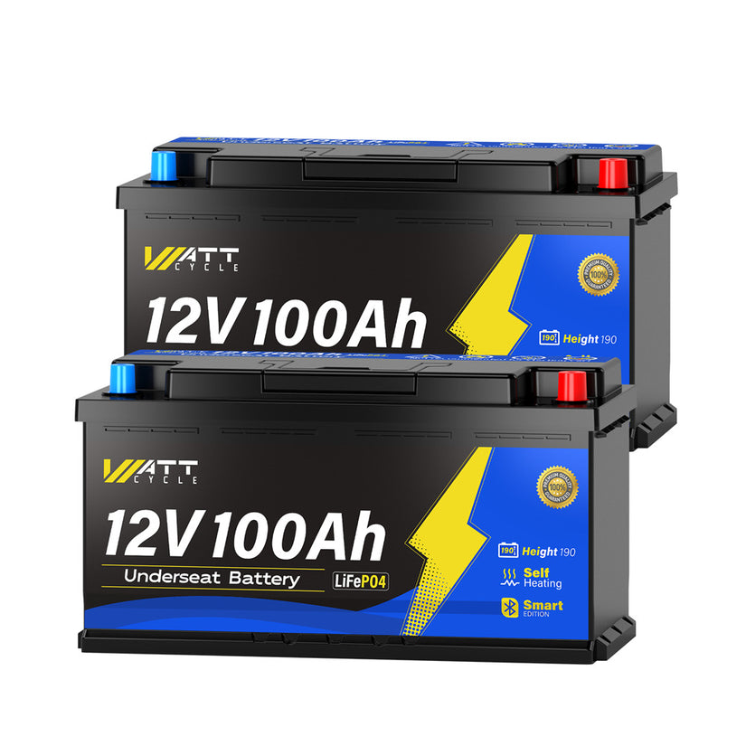 WattCycle 12V 100Ah Camper Underseat LiFePO4 Battery with Self-heating