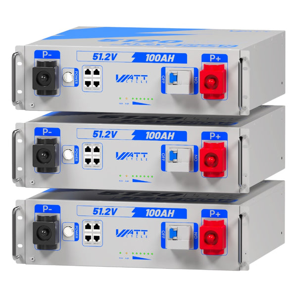 3 Pcs WattCycle 48V 100Ah 3U Server Rack Battery with Bluetooth