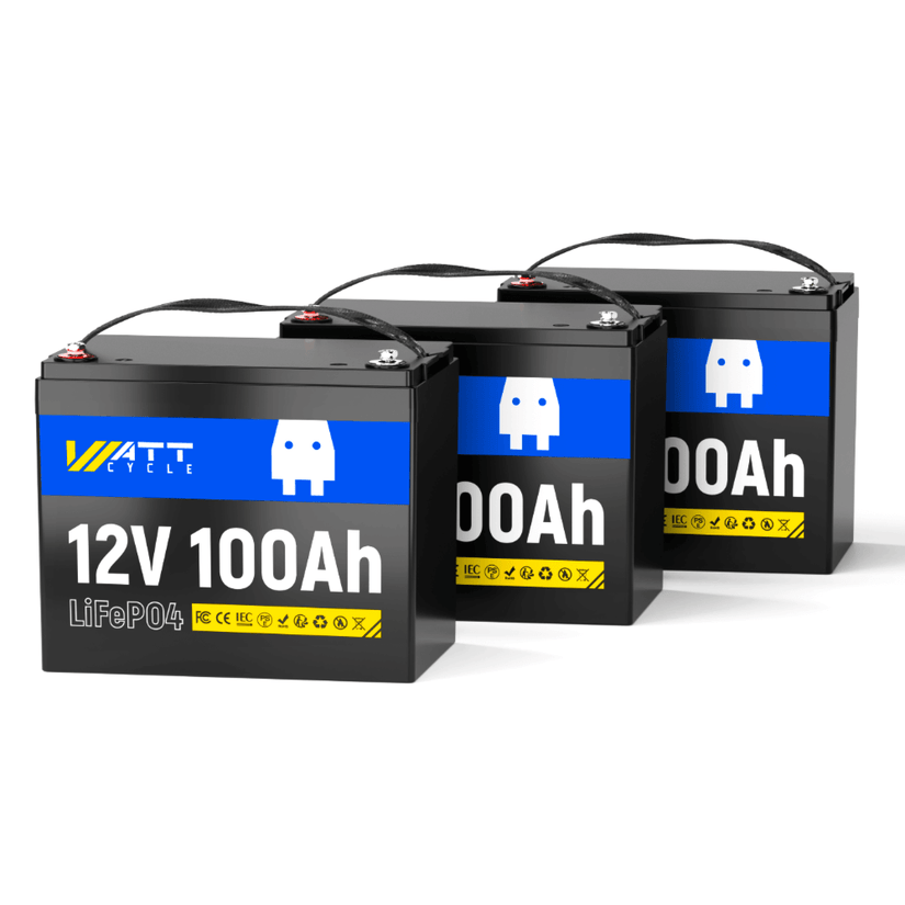 3 pcs WattCycle 12V 100Ah Deep Cycle LiFePO4 Batteries