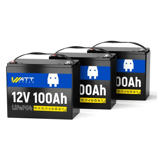 3 pcs WattCycle 12V 100Ah Deep Cycle LiFePO4 Batteries