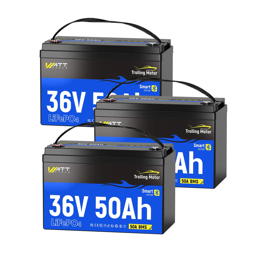 3 pcs WattCycle 36V 50Ah Deep Cycle Marine Battery for Trolling Motor