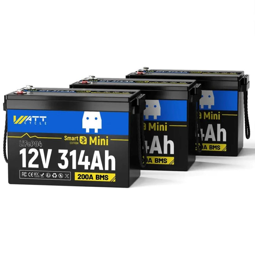 3 pcs of WattCycle 12V 314Ah Mini LiFePO4 Battery with Bluetooth