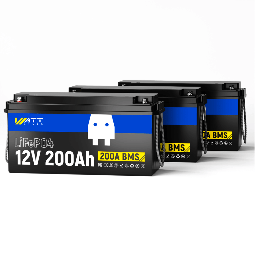 3 pcs WattCycle 12V 200Ah LiFePO4 Deep Cycle Lithium Batteries