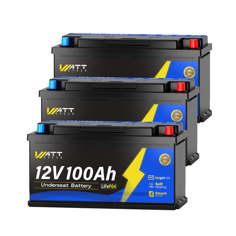 WattCycle 12V 100Ah Camper Underseat LiFePO4 Battery with Self-heating