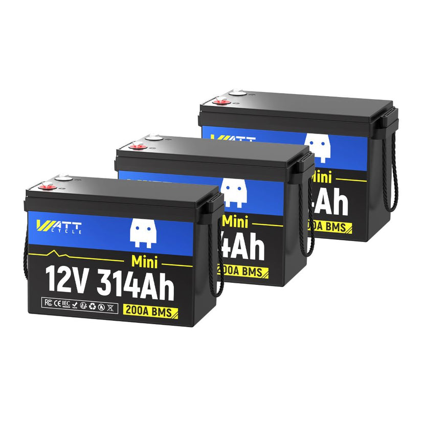 3pcs WattCycle 12V 314Ah Mini Deep Cycle Lithium Battery