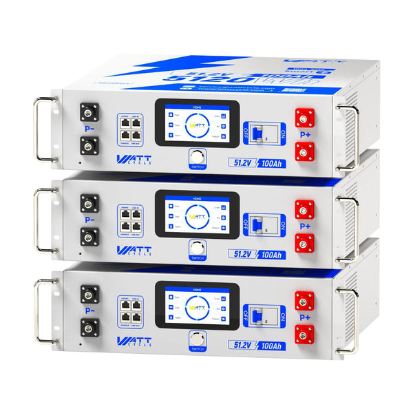 3pcs of WattCycle 48V 100Ah 3U Size Server Rack LiFePO4 Battery with Bluetooth