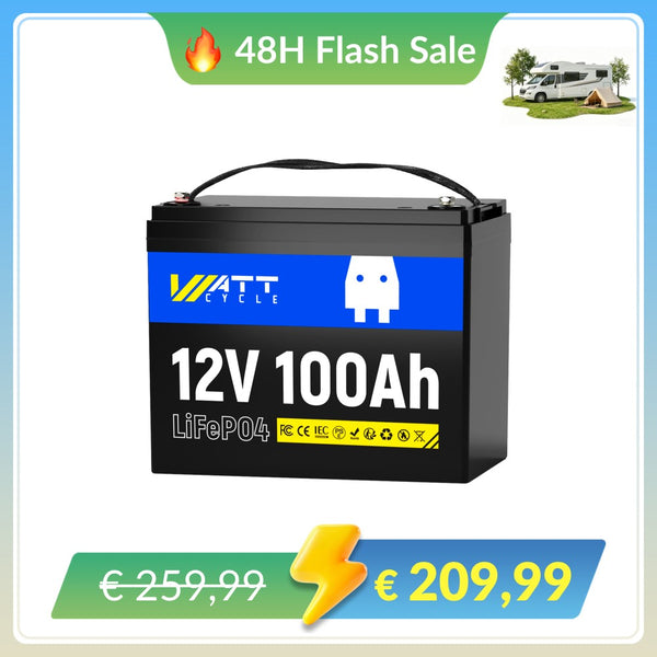 【🔥 48-urna bliskovita razprodaja】WattCycle 12V 100Ah globoko ciklična LiFePO4 baterija