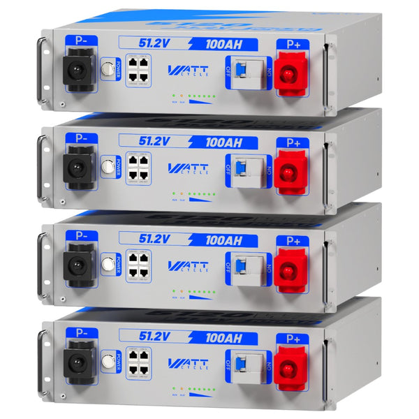 4 Pcs WattCycle 48V 100Ah 3U Server Rack Battery with Bluetooth