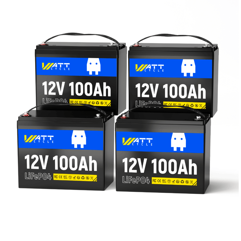 4 pcs WattCycle 12V 100Ah Deep Cycle LiFePO4 Batteries