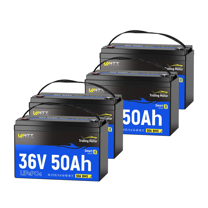 4 pcs WattCycle 36V 50Ah Deep Cycle Marine Battery for Trolling Motor