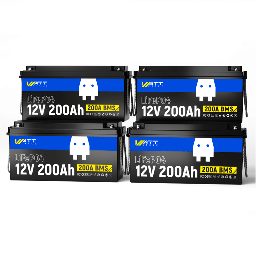 4 pcs WattCycle 12V 200Ah LiFePO4 Deep Cycle Lithium Batteries