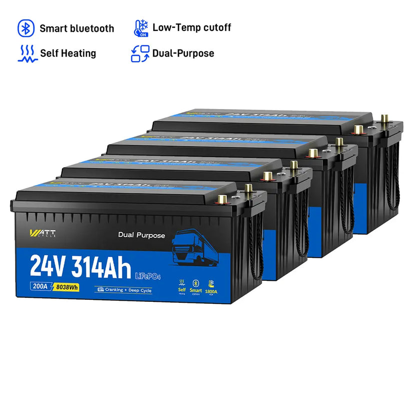 WattCycle 24V 314Ah Dual Purpose Truck Battery with Bluetooth & Self-heating