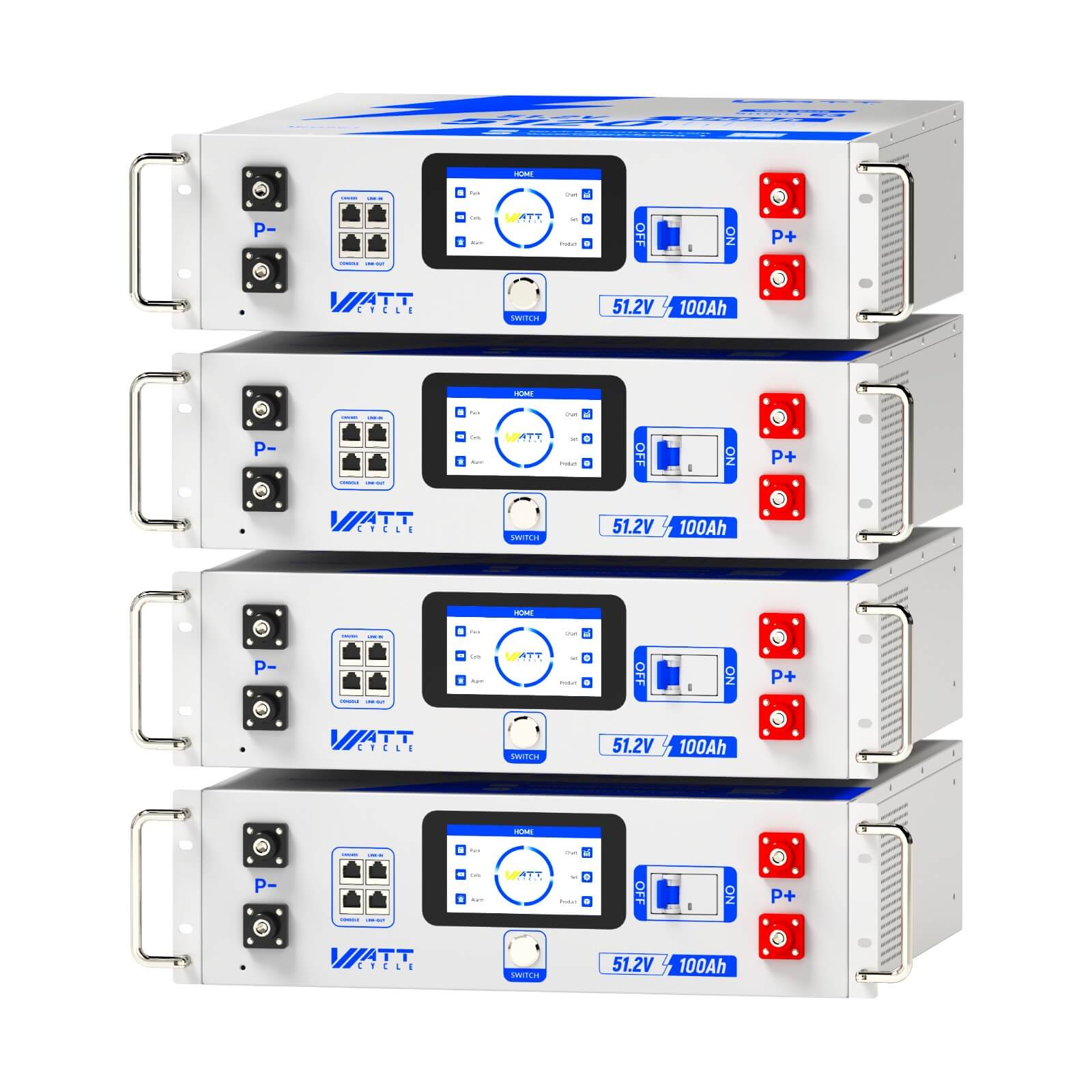 4pcs of WattCycle 48V 100Ah 3U Size Server Rack LiFePO4 Battery