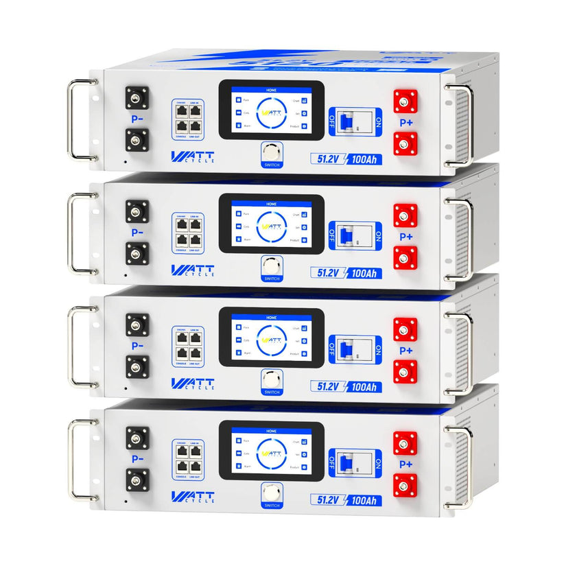 4pcs of WattCycle 48V 100Ah 3U Size Server Rack LiFePO4 Battery with Bluetooth
