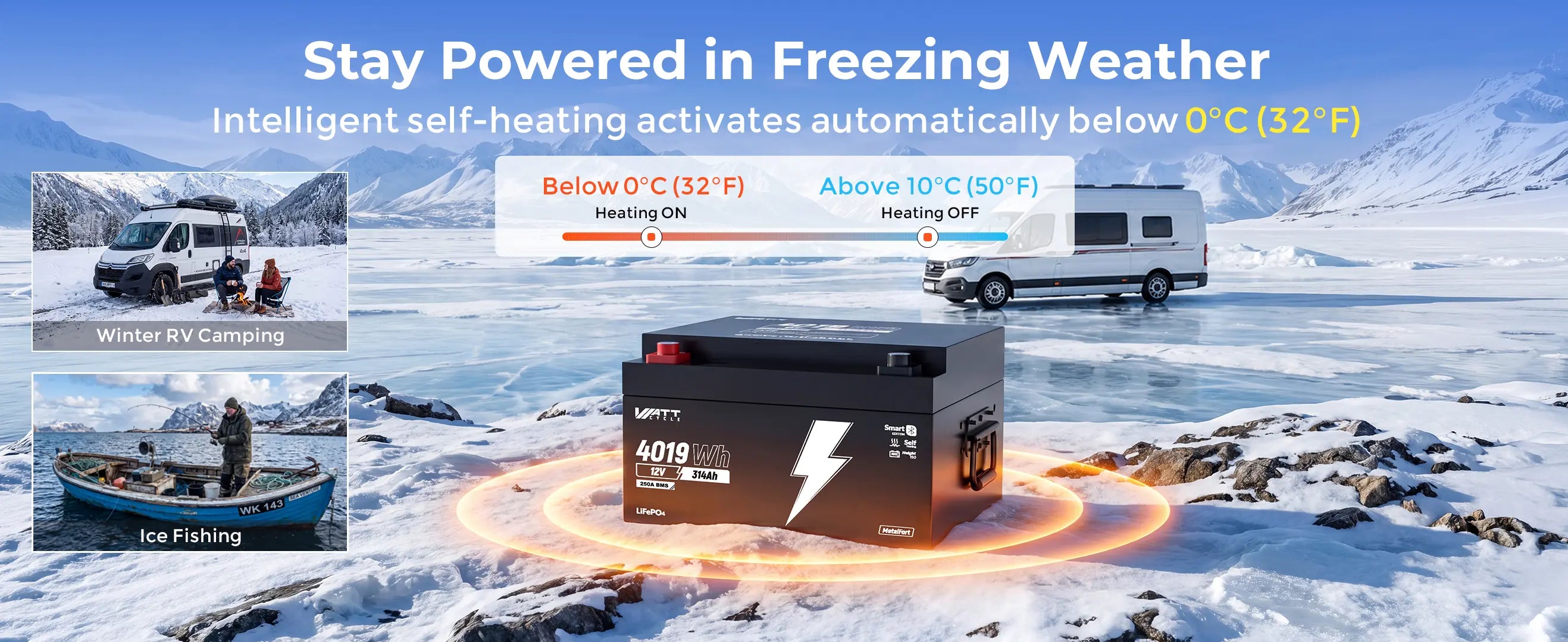 WattCycle 12V 314Ah self-heated Under-Seat Battery