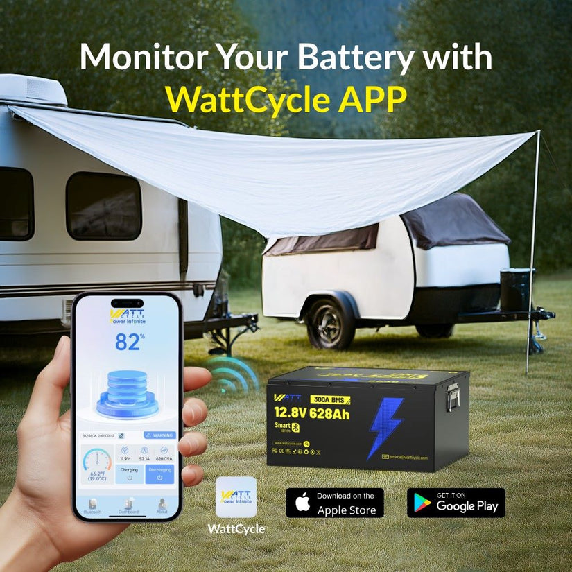 Bluetooth 5.0 function to monitor the WattCycle 12V 628Ah Ultra Bluetooth LiFePO4 Battery