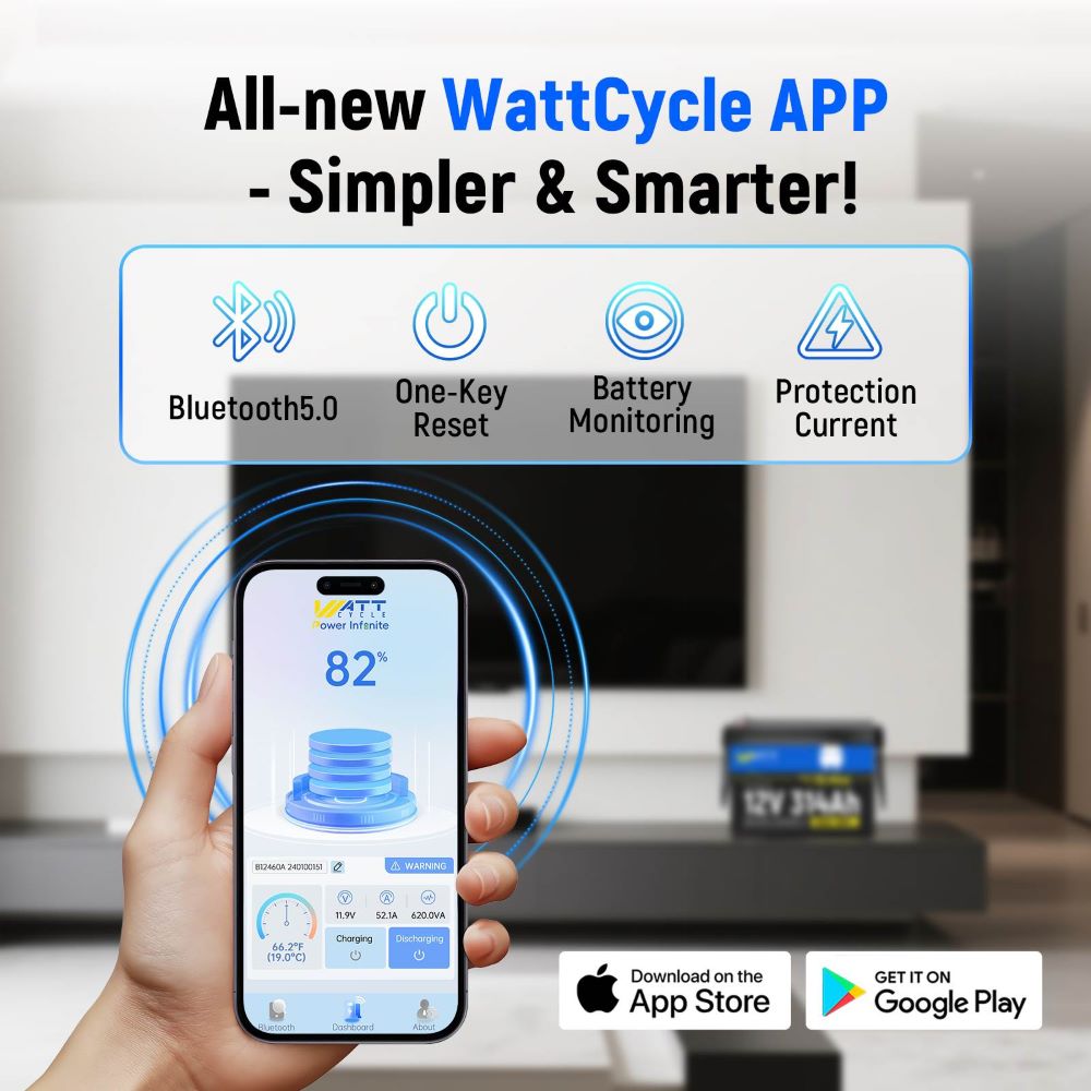 Bluetooth 5.0 to monitor the WattCycle 12V 314Ah Mini LiFePO4 Battery with Bluetooth