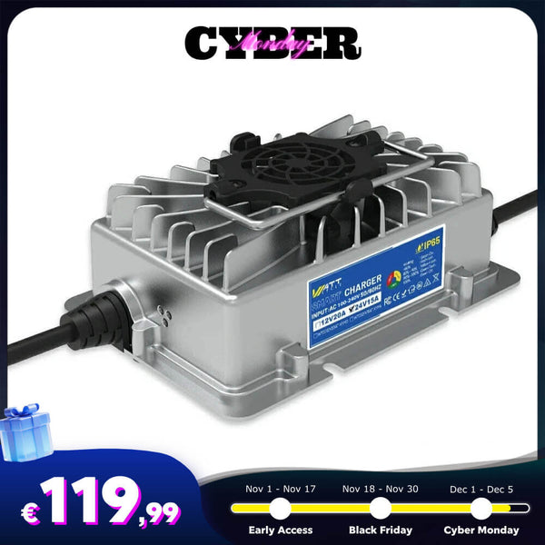 【🛒 Chargeur de batterie WattCycle 24 V 15 A AC-DC LiFePO4 pour le Cyber ​​Monday