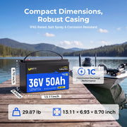 Dimensions of WattCycle 36V 50Ah Deep Cycle Marine Battery for Trolling Motor