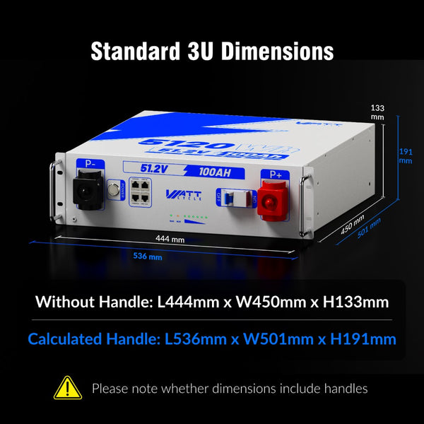 Dimensions, size and weight of WattCycle 48V 100Ah 3U Server Rack Battery with Bluetooth