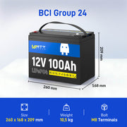Dimensions weight of WattCycle 12V 100Ah Deep Cycle LiFePo4 Battery