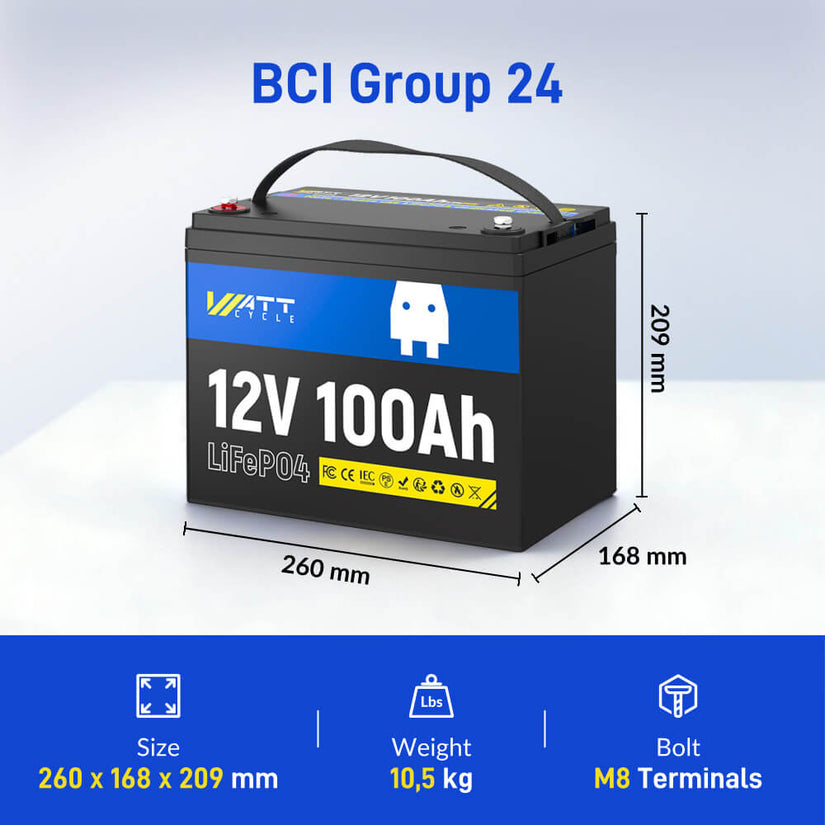 Dimensions weight of WattCycle 12V 100Ah Deep Cycle LiFePo4 Battery