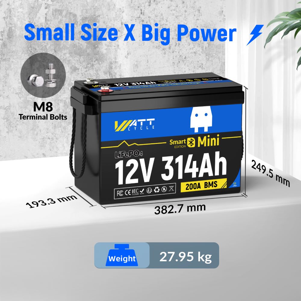 Dimensions weight size of WattCycle 12V 314Ah Mini Self Heating Battery with Bluetooth