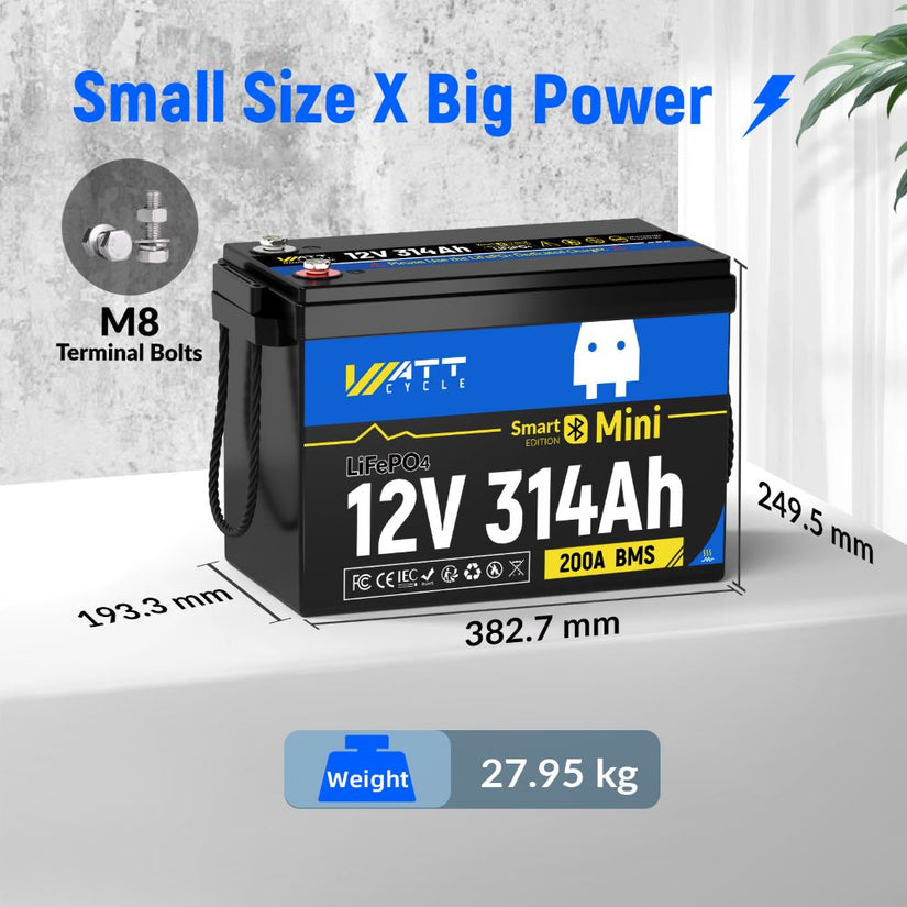 Dimensions weight size of WattCycle 12V 314Ah Mini Self Heating Battery with Bluetooth