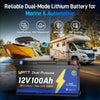 Dual mode of WattCycle 12V 100Ah Dual Purpose Marine Battery with Bluetooth and Self-heating