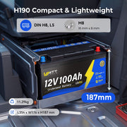 WattCycle 12V 100Ah Camper Underseat LiFePO4 Battery with Self-heating
