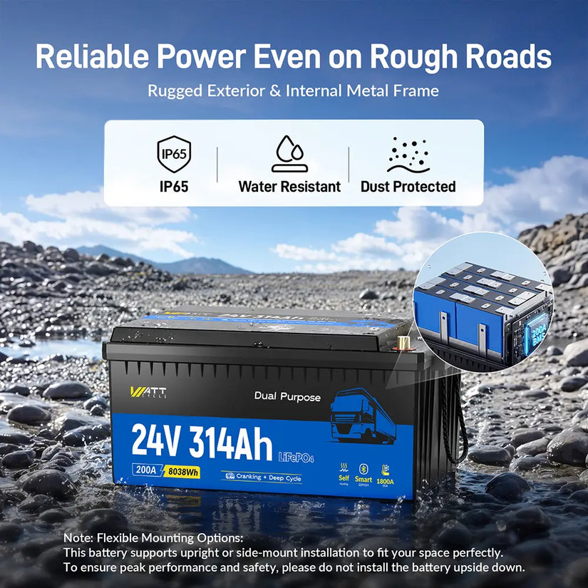 WattCycle 24V 314Ah Dual Purpose Truck Battery with Bluetooth & Self-heating