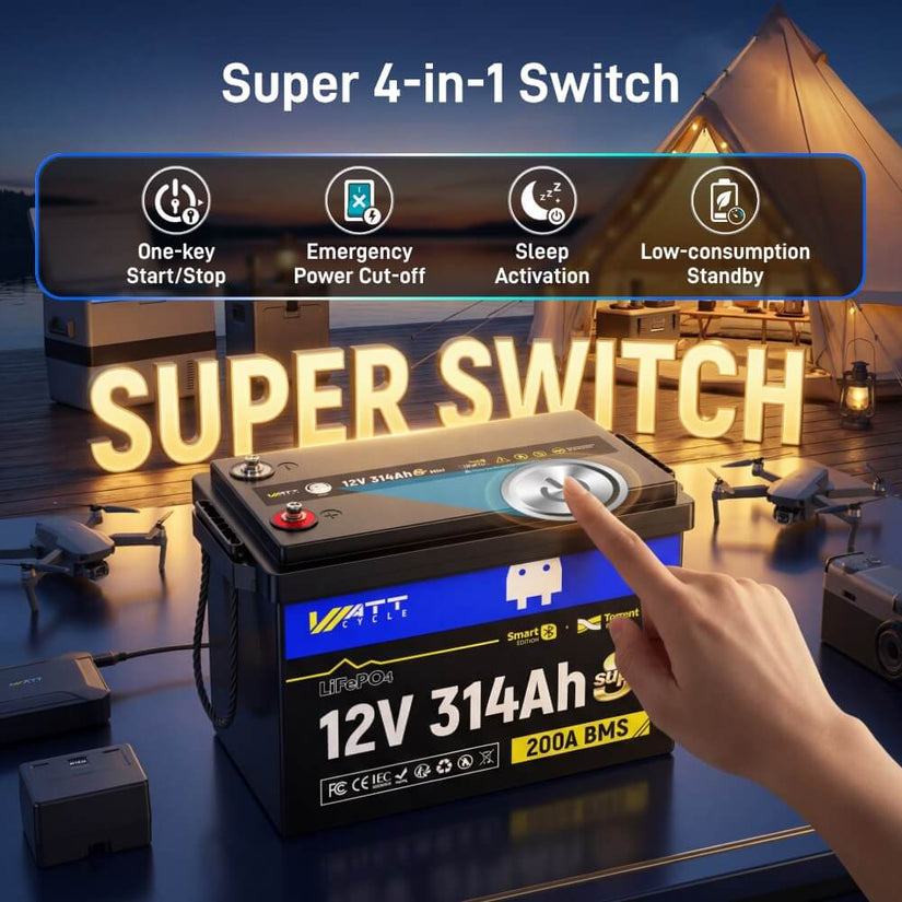 Multifunctional switch of WattCycle 12V 314Ah Mini Super LiFePO4 Battery with Bluetooth Active Balance