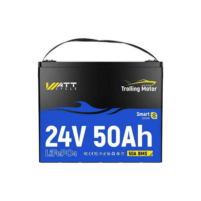 Navigation Transparent Image WattCycle 24V 50Ah Deep Cycle Marine Battery for Trolling Motor