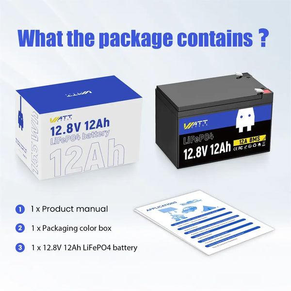 Package of WattCycle LiFePO4 Lithium Deep Cycle Battery 12V 12Ah