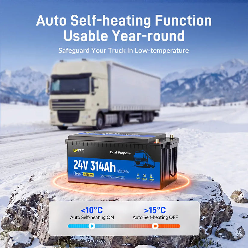 WattCycle 24V 314Ah Dual Purpose Truck Battery with Bluetooth & Self-heating