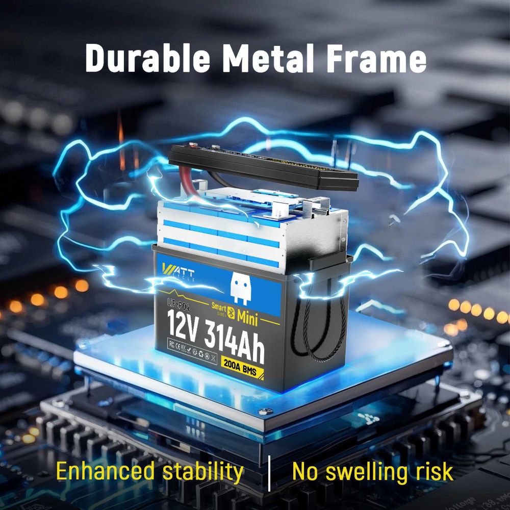 Solid Structure of WattCycle 12V 314Ah Mini LiFePO4 Battery with Bluetooth
