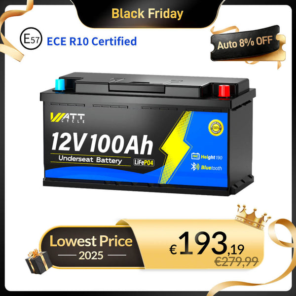 WattCycle 12V 100Ah Camper Leisure Battery with Bluetooth DIN H8 - WattCycle Black Friday Battery Sale