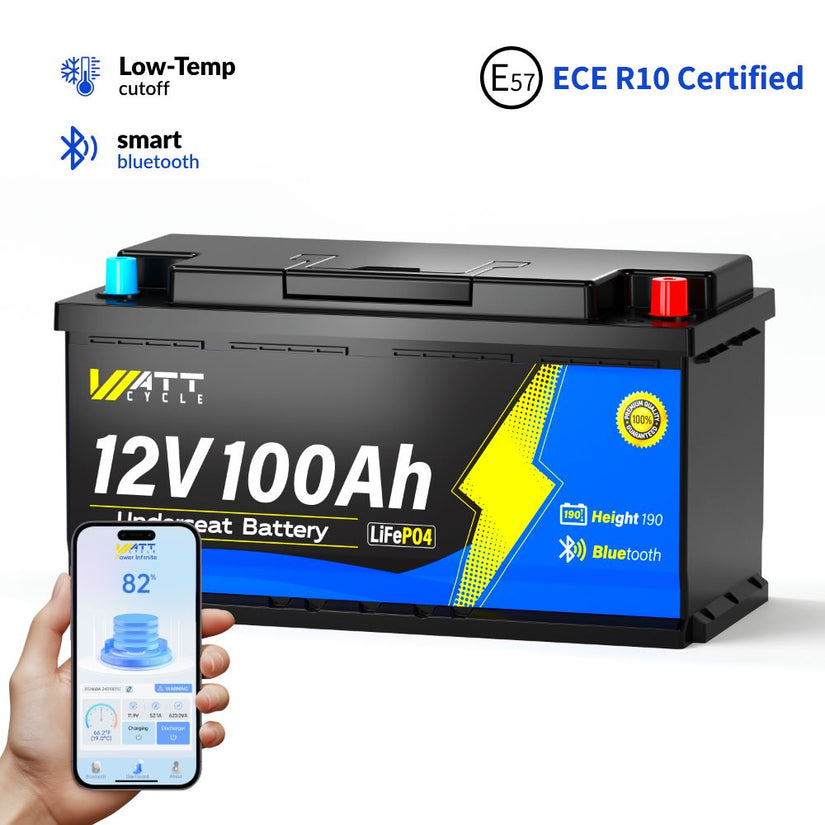 Batterie de loisirs pour camping-car WattCycle 12 V 100 Ah avec Bluetooth | DIN H8