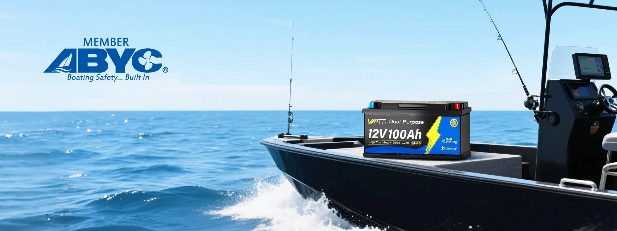 WattCycle 12V 100Ah Dual Purpose Marine Battery, cranking battery,Banner