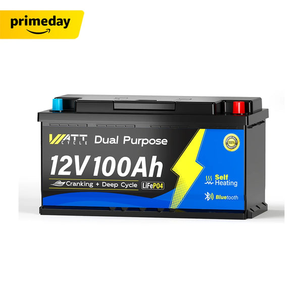 WattCycle 12V 100Ah Dual Purpose Marine Battery with Bluetooth and Self-heating - Prime Big Deal Days