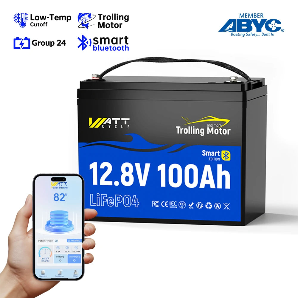 WattCycle 12V 100Ah Deep Cycle Trolling Motor Battery with Bluetooth