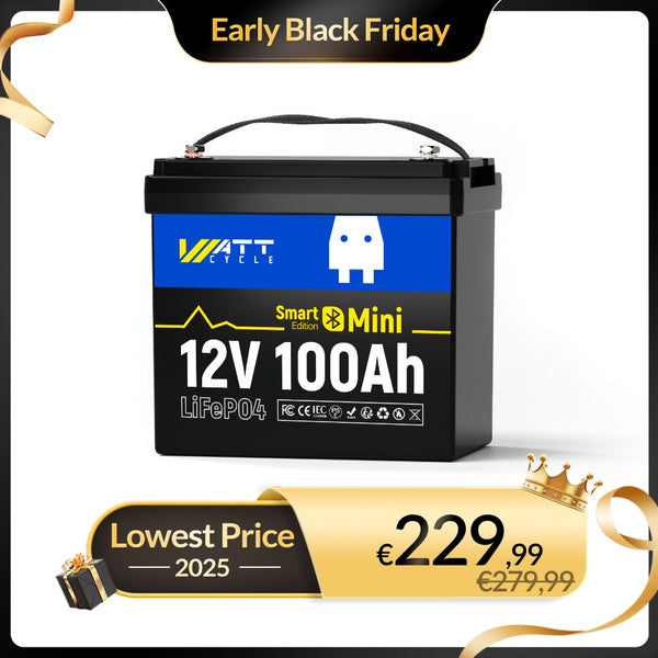 WattCycle 12V 100Ah Mini Bluetooth LiFePO4 Battery - Early Black Friday