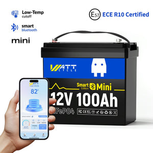 WattCycle 12V 100Ah Mini LiFePO4 Battery with Bluetooth | ECE R10 Certified