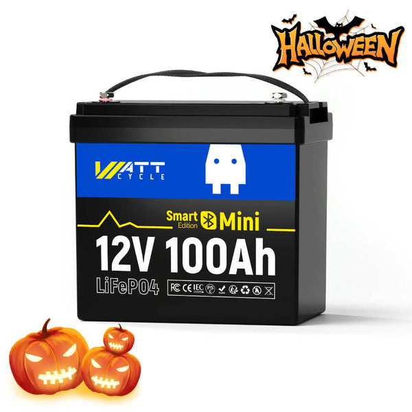 【👻 Halloween-traktaties】WattCycle 12V 100Ah Mini LiFePO4-accu met Bluetooth