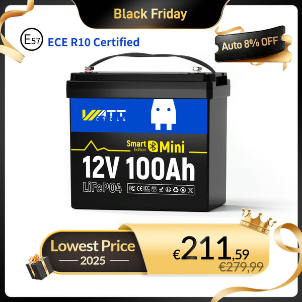 【🛒 Black Friday】WattCycle 12V 100Ah Mini LiFePO4 Battery with Bluetooth