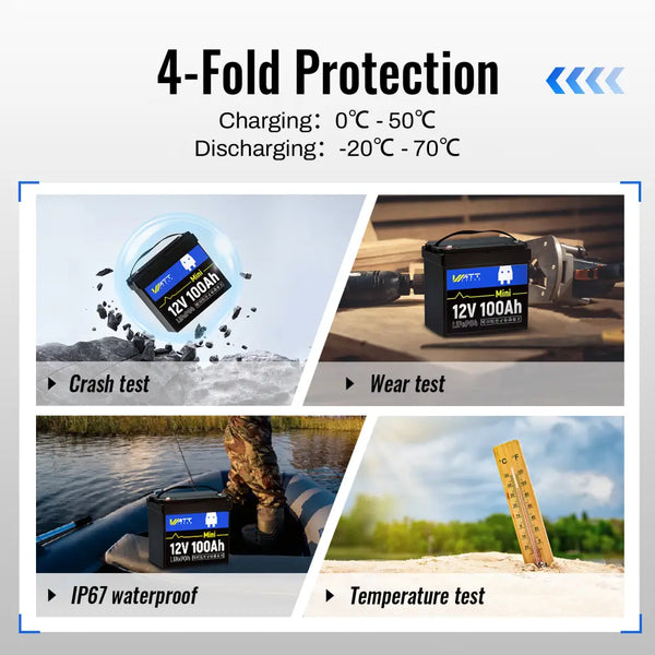 WattCycle 12V 100Ah Mini deep cycle battery with multi-protection