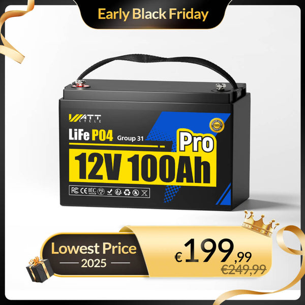 WattCycle 12V 100Ah Pro LiFePO4 Battery - Early Black Friday