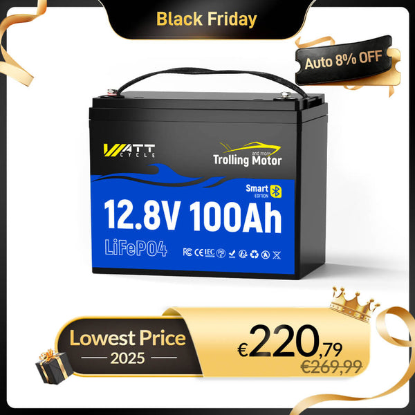 WattCycle 12V 100Ah Trolling Motor LiFePO4 Battery - WattCycle Black Friday Battery Sale