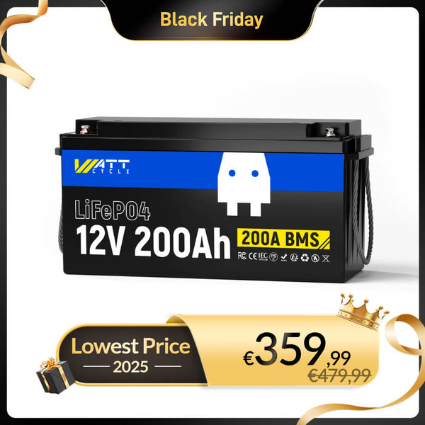 WattCycle 12V 200Ah LiFePO4 Battery with 200A BMS - WattCycle Black Friday Battery Sale
